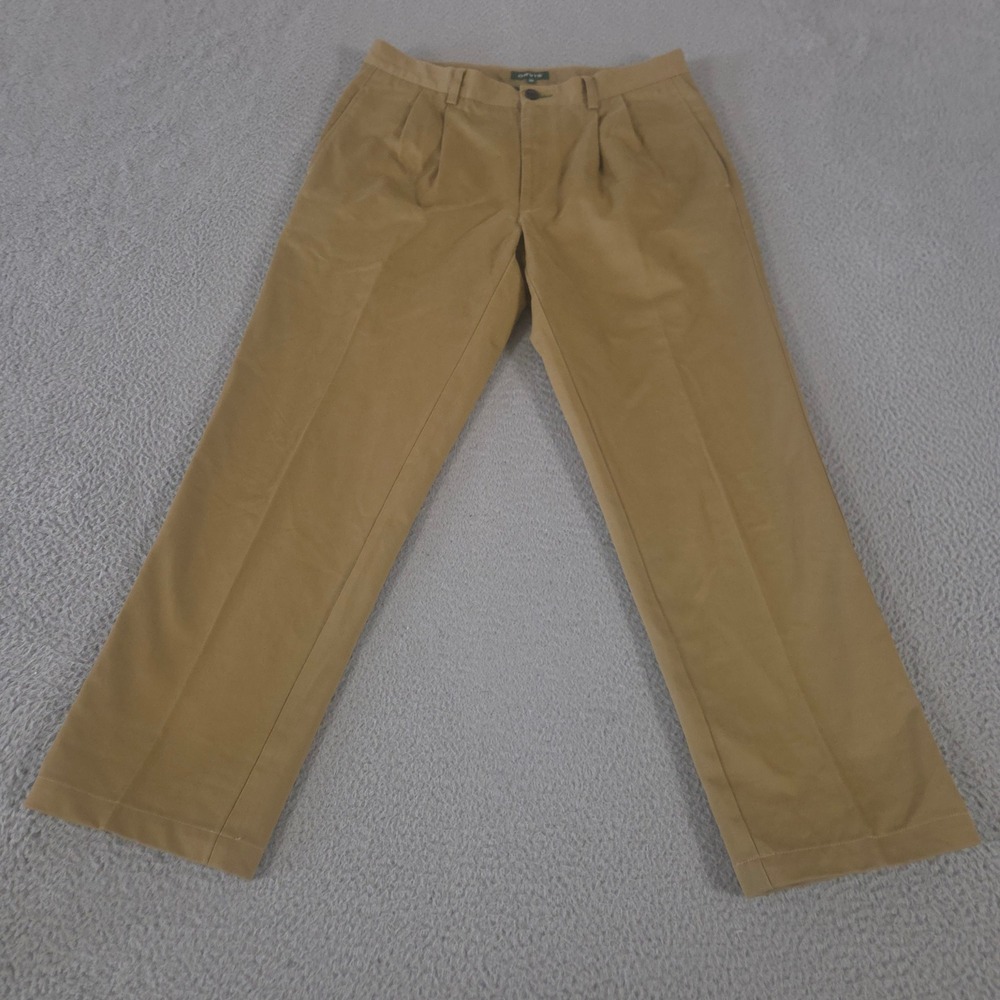Orvis Pants Mens 35x32 Tan Ultimate Khakis Pleated Front Straight Leg Cotton